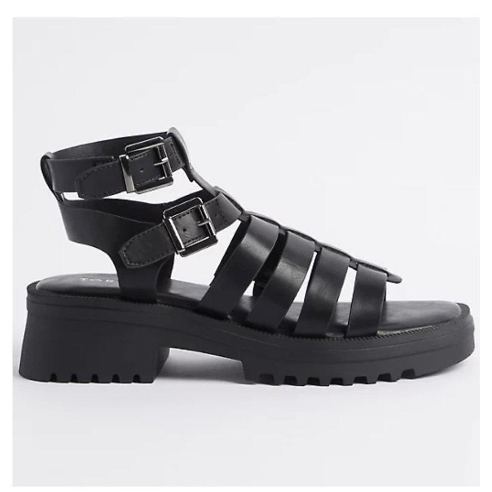 Torrid Chunky Gladiator Sandals NIB 6.5WW (fits like 7.5WW) Black Faux Leather